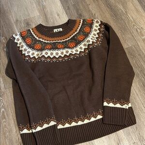 Brown Knit Sweater with Geometric Pattern